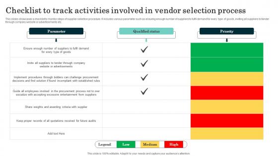 Checklist To Track Activities Involved In Vendor Selection Process Graphics Pdf