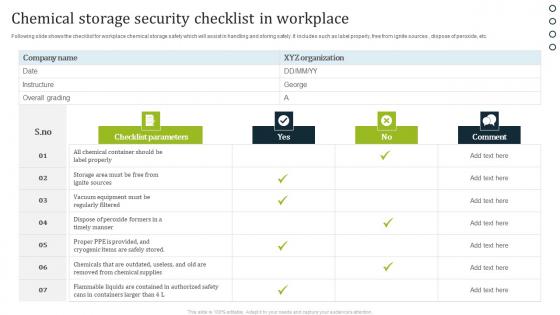 Chemical Storage Security Checklist In Workplace Brochure Pdf