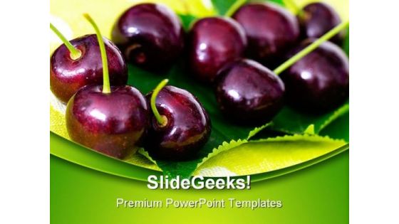 Cherries On Cherry Leaf Food PowerPoint Themes And PowerPoint Slides 0211