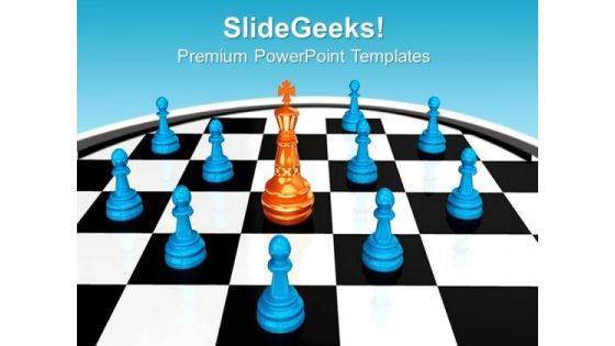 Chess King Between Pawns Leadership PowerPoint Templates Ppt Backgrounds For Slides 0113
