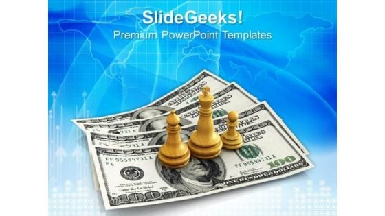 Chess King Queen Pawn On Us Dollars PowerPoint Templates And PowerPoint Themes 1012