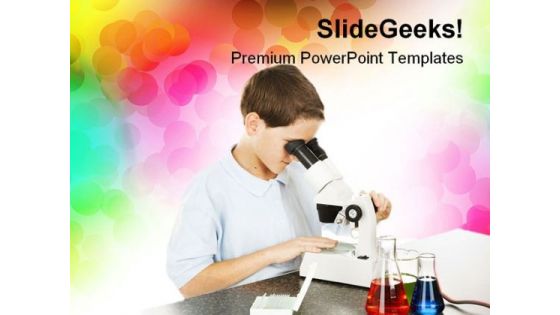 Child Looks Through Microscope Education PowerPoint Template 1110