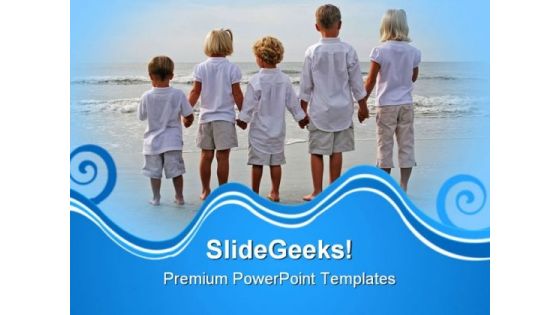 Children Holding Hands Beach PowerPoint Themes And PowerPoint Slides 0511