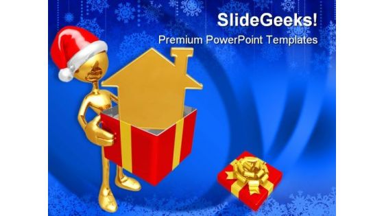 Christmas Gift Golden Home Festival PowerPoint Templates And PowerPoint Backgrounds 0611