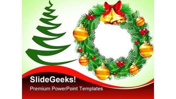 Christmas Tree And Wreath Festival PowerPoint Backgrounds And Templates 1210