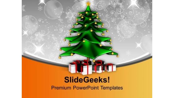 Christmas Tree Surrounded With Gifts PowerPoint Templates Ppt Backgrounds For Slides 0113