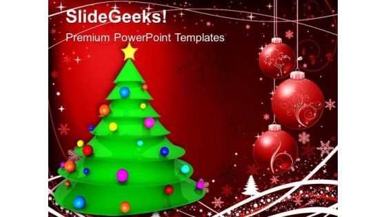 Christmas Tree With Balls Background PowerPoint Templates Ppt Backgrounds For Slides 1112