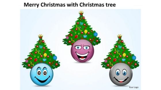 Christmas Tree With Different Smileys Happiness PowerPoint Slides