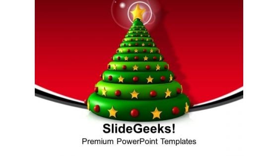 Christmas Tree With Golden Stars Celebration PowerPoint Templates Ppt Backgrounds For Slides 1112