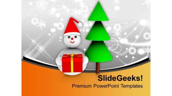 Christmas Tree With Snowman Celebration PowerPoint Templates Ppt Backgrounds For Slides 0113