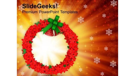 Christmas Wreath On Snowflakes Background PowerPoint Templates Ppt Backgrounds For Slides 1212