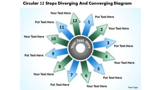 Circular 12 Steps Diverging And Converging Diagram Ppt Process PowerPoint Slides