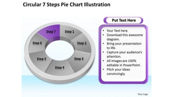 Circular 7 Steps Pie Chart Illustration Business Plan Sample PowerPoint Templates