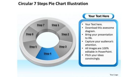 Circular 7 Steps Pie Chart Illustration Business Plan Template PowerPoint Slides