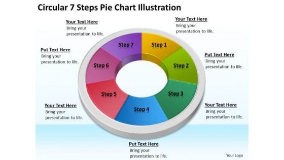Circular 7 Steps Pie Chart Illustration Cleaning Company Business Plan PowerPoint Templates