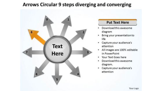 Circular 9 Steps Diverging And Converging Ppt Relative Cycle Arrow Diagram PowerPoint Templates