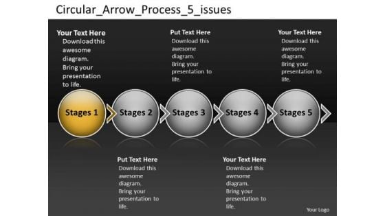 Circular Arrow Process 5 Issues Online Flowchart PowerPoint Templates