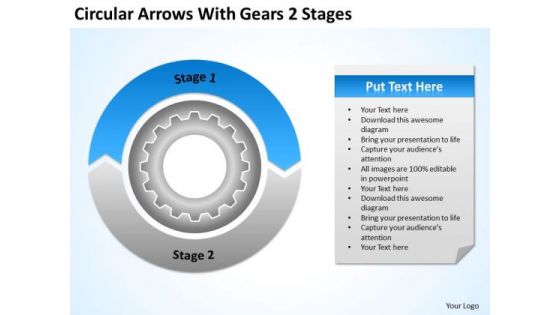 Circular Arrows With Gears 2 Stages Business Plans For Sale PowerPoint Slides