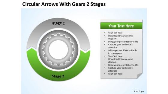 Circular Arrows With Gears 2 Stages Ppt Liquor Store Business Plan PowerPoint Slides