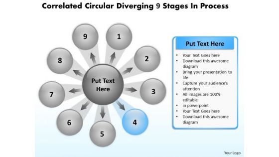 Circular Diverging 9 Stages Process Relative Arrow Chart PowerPoint Slides