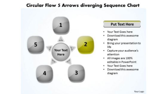 Circular Flow 5 Arrows Diverging Sequence Chart Charts And Networks PowerPoint Slides