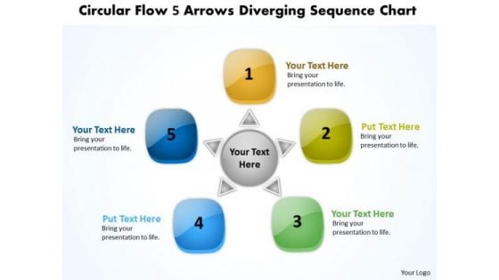 Circular Flow 5 Arrows Diverging Sequence Chart Cycle PowerPoint Slides