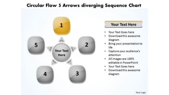 Circular Flow 5 Arrows Diverging Sequence Chart Cycle Process PowerPoint Slides