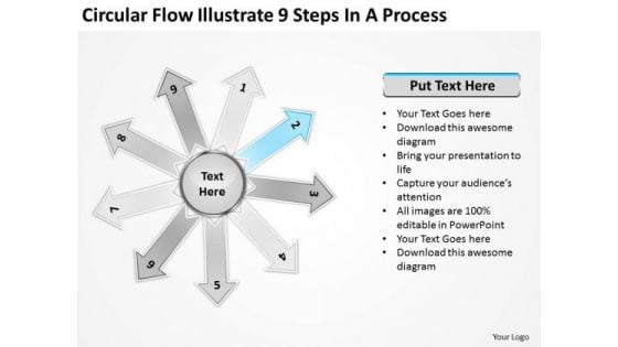 Circular Flow Illustrate 9 Steps In Process Layout Diagram PowerPoint Slides