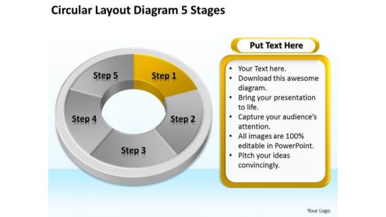 Circular Layout Diagram 5 Stages Business Plan PowerPoint Slide