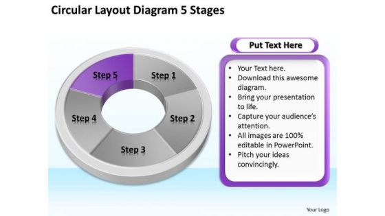 Circular Layout Diagram 5 Stages Examples Of Business Plans PowerPoint Slides