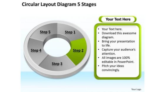 Circular Layout Diagram 5 Stages Outline Of Business Plan PowerPoint Templats