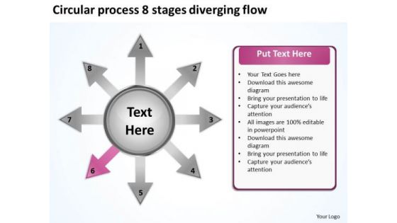 Circular Process 8 Stages Diverging Flow Arrow Network PowerPoint Templates