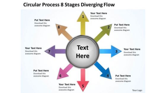 Circular Process 8 Stages Diverging Flow Cycle Chart PowerPoint Slides