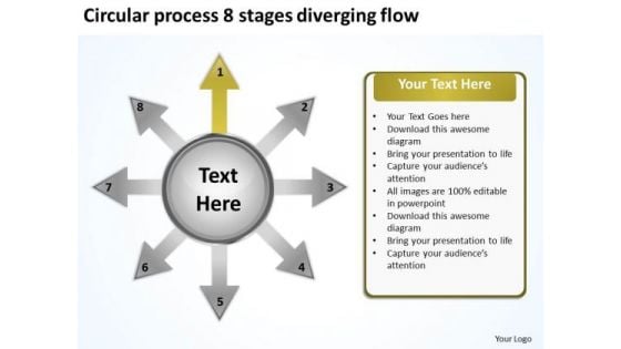 Circular Process 8 Stages Diverging Flow Cycle Network PowerPoint Slides