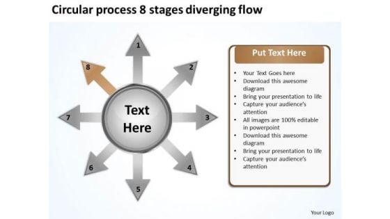 Circular Process 8 Stages Diverging Flow Layout Network PowerPoint Templates