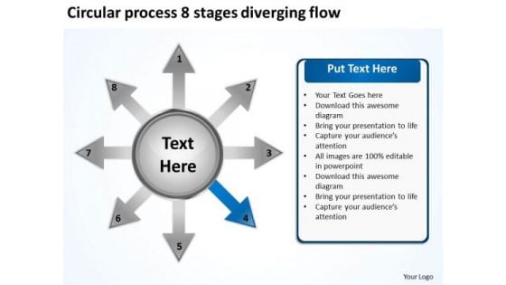 Circular Process 8 Stages Diverging Flow Motion Diagram PowerPoint Templates