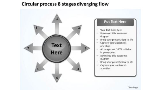 Circular Process 8 Stages Diverging Flow Motion PowerPoint Slides