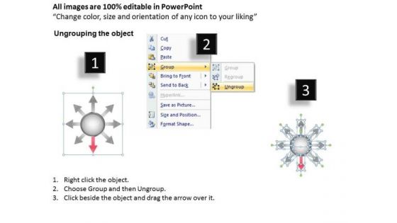 Circular Process 8 Stages Diverging Flow Radial Network PowerPoint Slides