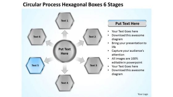 Circular Process Hexagonal Boxes 6 Stages Ppt Business Plan Writers PowerPoint Templates