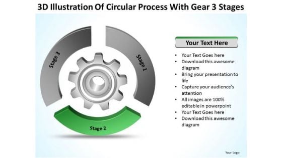 Circular Process With Gear 3 Stages Business Plan Executive Summary PowerPoint Slides