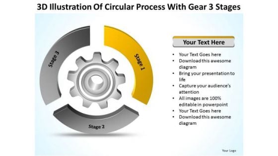 Circular Process With Gear 3 Stages Opening Business Plan PowerPoint Templates