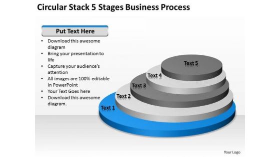 Circular Stack 5 Stages Business Process Ppt Building Plan PowerPoint Templates