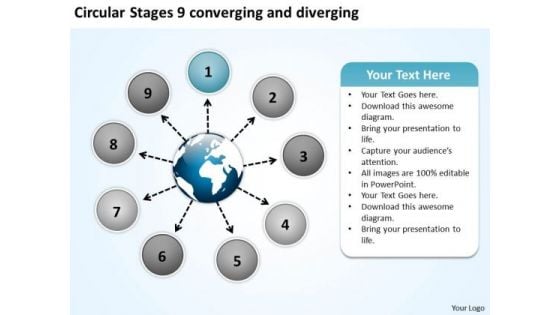 Circular Stages 9 Converging And Diverging Flow Motion Process PowerPoint Templates