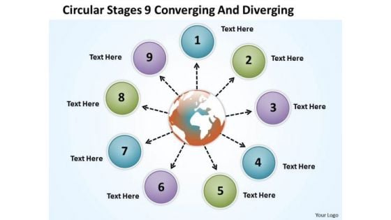 Circular Stages 9 Converging And Diverging Flow Process PowerPoint Slides Circular Stages 9 Converging And Diverging Flow Process PowerPoint Slides