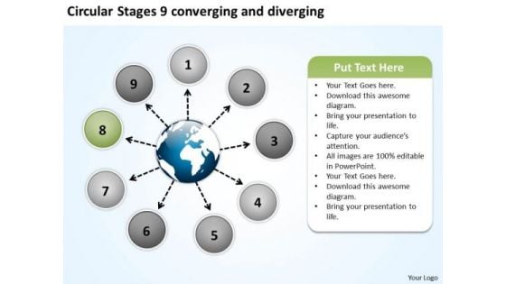 Circular Stages 9 Converging And Diverging Ppt Cycle Process Chart PowerPoint Templates