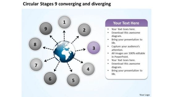 Circular Stages 9 Converging And Diverging Spoke Chart PowerPoint Templates