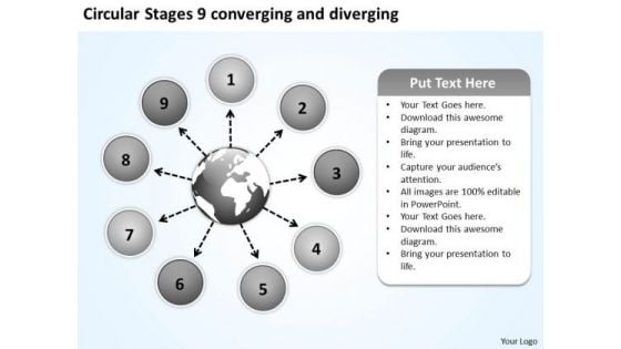 Circular Stages 9 Converging And Diverging Venn Chart PowerPoint Templates