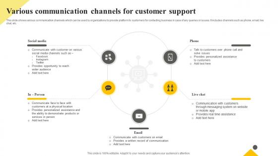 Client Support Plan To Increase Customer Various Communication Channels For Customer Strategy SS V