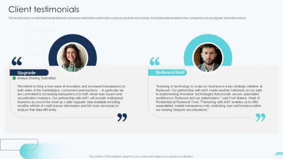Client Testimonials Big Data Analytics Investor Funding Elevator Pitch Deck Client Testimonials Big Data Analytics Investor Funding Elevator Pitch Deck