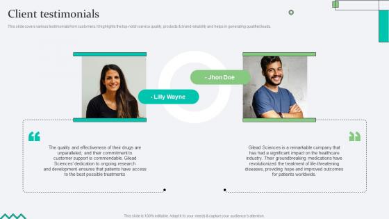 Client Testimonials Biopharma Research Organization Pitch Deck Client Testimonials Biopharma Research Organization Pitch Deck